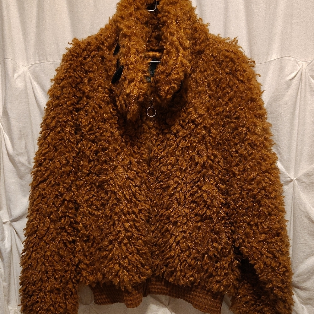 Cozy Brown Faux Fur Large Loop Bomber Jacket